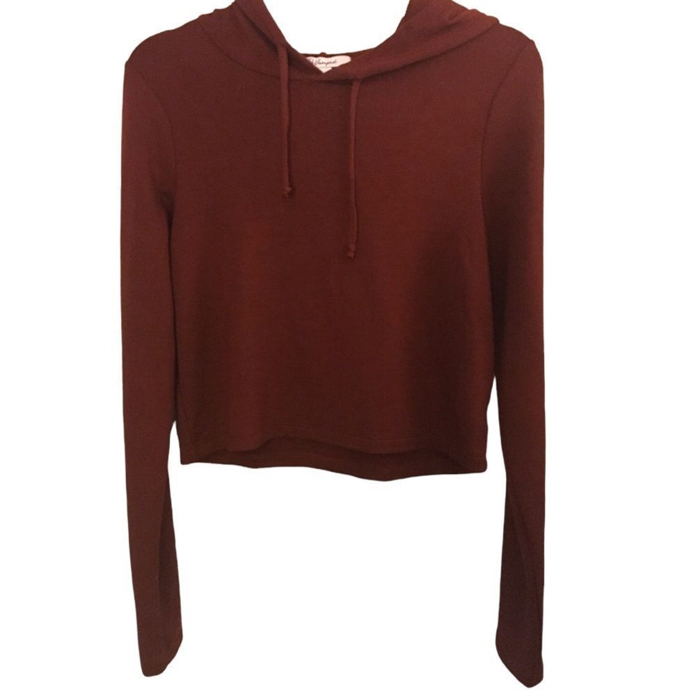 Revamped Hoodie Womens XL Burgundy Soft Knit Cropped Pullover Sweatshirt Shacket